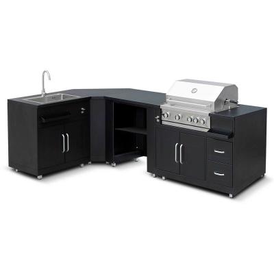 OVIALA Cuisine d'ext&eacute;rieur angle 4 &eacute;l&eacute;ments avec &eacute;vier et barbecue