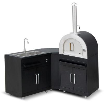 OVIALA Cuisine ext&eacute;rieure en m&eacute;tal avec 3 modules &eacute;vier et four &agrave; pizza