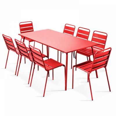 OVIALA Ensemble table de jardin et 8 chaises en m&eacute;tal rouge 180 x 90 x 72 cm