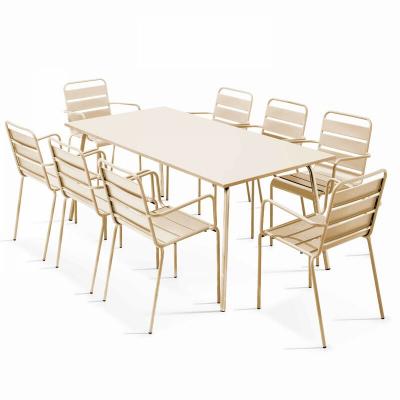 OVIALA Ensemble table de jardin et 8 fauteuils en m&eacute;tal ivoire