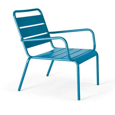 OVIALA  Palavas - Fauteuil de Jardin Bas Relax Acier Bleu Pacific