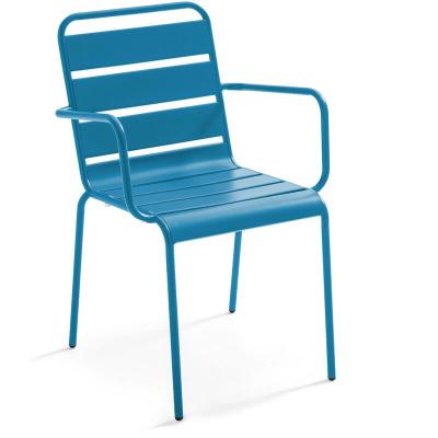 OVIALA Chaise de jardin - 55 x 55 x 83 cm - Acier - Palavas- Bleu Pacific