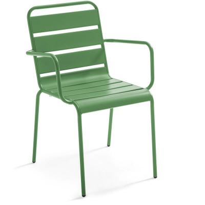 OVIALA Chaise de jardin - 55 x 55 x 83 cm - Acier - Palavas- Vert Cactus