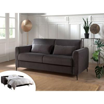 LISA DESIGN Canap&eacute; droit convertible 3 places Velours Gris fonc&eacute;