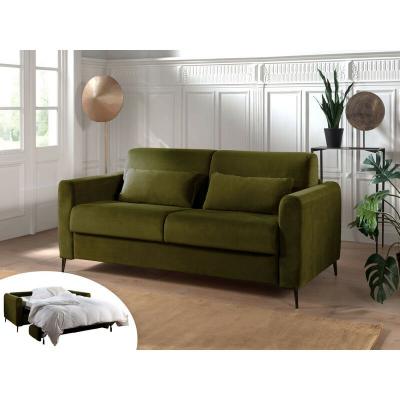 LISA DESIGN Canap&eacute; droit convertible 3 places Velours Vert Olive