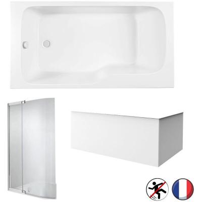 Baignoire bain douche Malice antid&eacute;rapante + tablier angle + pare bain 170 x 90, gauche 
