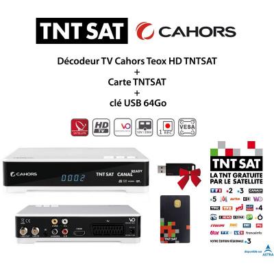 CAHORS Pack d&eacute;codeur tv  teox hd tntsat + carte tntsat + cl&eacute; usb 64go