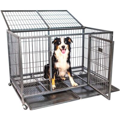 PAITSY Cage pour chien int&eacute;rieur et ext&eacute;rieur MouvedyXL, 123x79x84cm, caisse de transport, roues verrouillables, pliable, 2 portes, plateau amovible,  