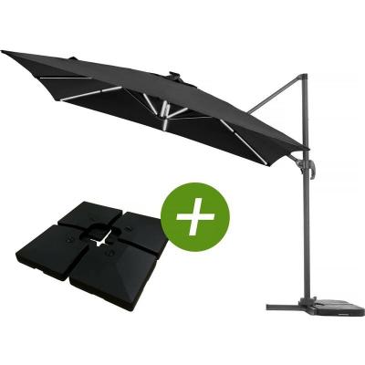 HABITAT ET JARDIN Parasol jardin d&eacute;port&eacute; LED Alu ""Sun 4 Luxe"" - Rectangle - 3 x 4 m - Dalles &agrave; lester incluses