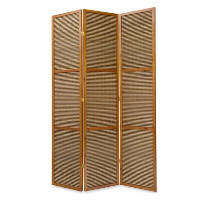 Paravent 3 panneaux marron en bois et bambou 132x200 cm PAR06049
