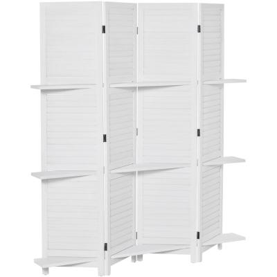 S&eacute;parateur de pi&egrave;ces 4 panneaux 3 &eacute;tag&egrave;res pliables bois blanc