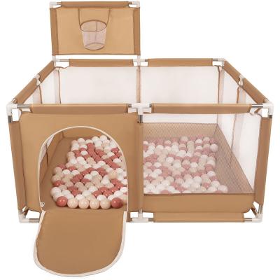 SELONIS Parc B&eacute;b&eacute; Basket + 100 balles color&eacute;es -  - Beige, Beige Pastel-Saumon-Blanc
