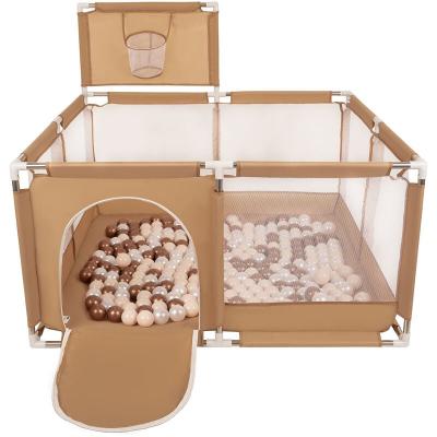 SELONIS Parc B&eacute;b&eacute; Basket Carr&eacute; + 100 balles color&eacute;es -  - Beige, Beige Pastel-Cuivre-Perle