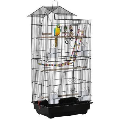 PAWHUT Cage &agrave; oiseaux voli&egrave;re multi-&eacute;quip&eacute;e PP acier noir