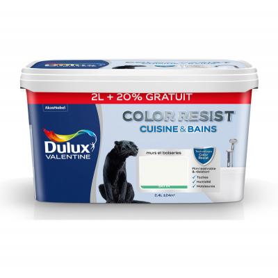 DULUX VALENTINE Peinture Color Resist Cuisine&Bains - Blanc - Satin - 2L+20% gratuit