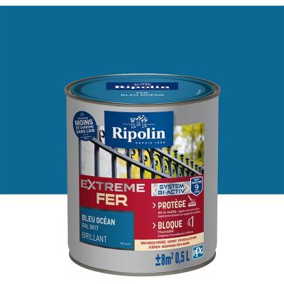 RIPOLIN Peinture fer ext&eacute;rieur  Extr&ecirc;me brillant bleu oc&eacute;an 0,5L
