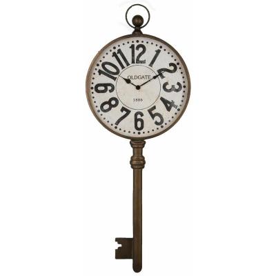 Grande Pendule murale forme Clef en m&eacute;tal 40 x 100 cm