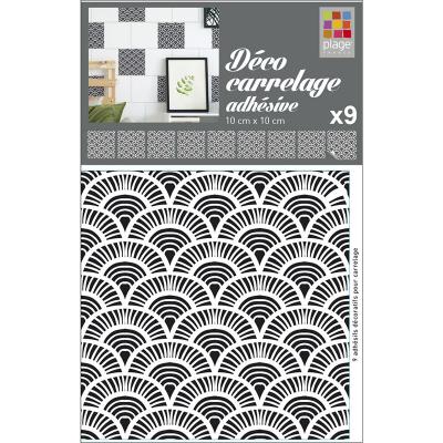 PLAGE Sticker carrelage adh&eacute;sif 10x10 cm, d&eacute;coratif autocollant, formes &eacute;cailles x9, tendance cr&eacute;dence cuisine noir.