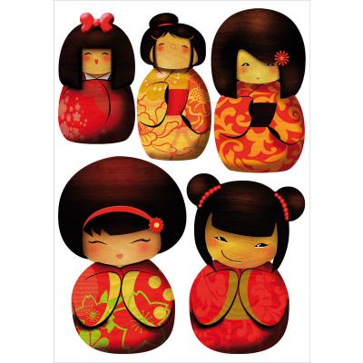 PLAGE  152709 Sticker Mural - Kokeshi, 1 Planche, 48 x 68 cm