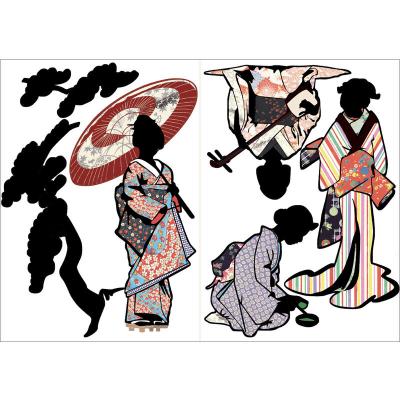 PLAGE D&eacute;coration adh&eacute;sive Geishas, Polyvinyle, Multicolore, 21 x 0.1 x 29.6 cm