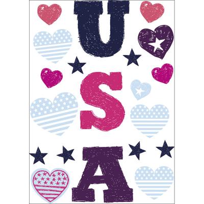 DECORATIONS MURALES ADHESIVES 48*68 Sticker d&eacute;coratif autocollant, USA pour fille avec coeurs, 48 cm X 68 cm