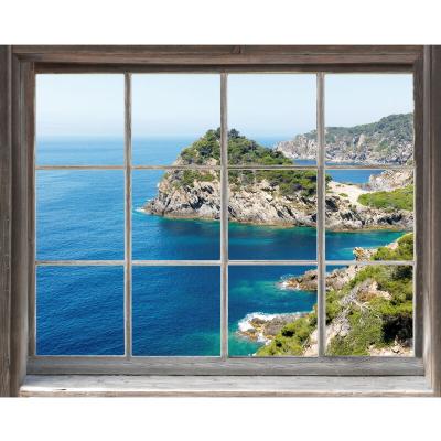 PLAGE Sticker Fen&ecirc;tre 3D Mer & Rochers 60x75cm - Autocollant Mural D&eacute;coratif Trompe l'Oeil pour Vitre, D&eacute;co Int&eacute;rieure Murale, D&eacute;coration Vitre Maison 