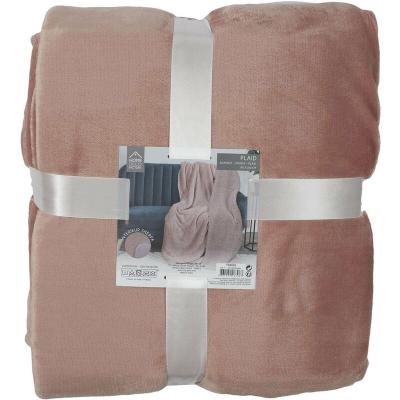 THE HOME DECO FACTORY Plaid flanelle sherpa - 140 x 200 cm - Rose p&ecirc;che
