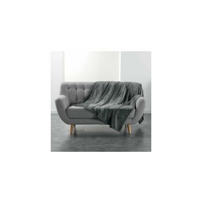 DOUCEUR D INTERIEUR Plaid Uni en Flanelle ""Flanou"" 180x220cm Gris