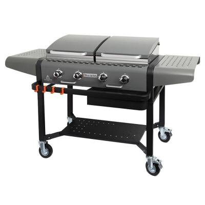 BRASERO Plancha &agrave; gaz Margaux Gun Metal sur chariot &eacute;quip&eacute; - - 4 Feux &agrave; gaz - Plancha et Grill - 15 kW