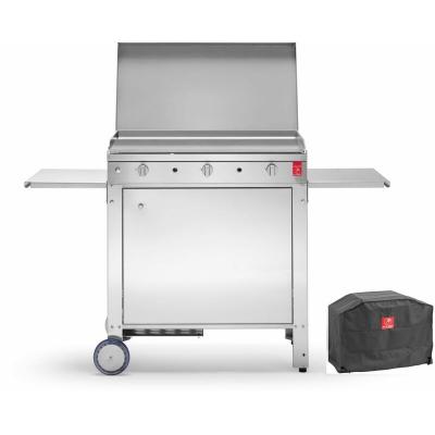 PLA.NET Planet Plancha Gaz CHEF Inox 80 Lisse, Chariot ferm&eacute;+Couvercle+Housse