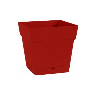 EDA Pot carr&eacute; Toscane avec r&eacute;serve d'eau 17.4cm rouge