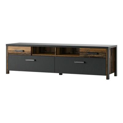 MEUBLORAMA Meuble TV 190cm collection WINDSOR. Coloris gris anthracite et ch&ecirc;ne fonc&eacute;.