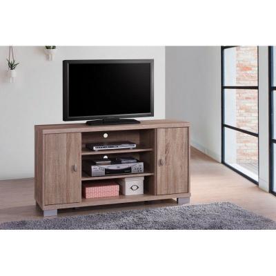 MEUBLORAMA Meuble tv belek 120 cm &agrave; 2 portes et 3 niches coloris sonoma.