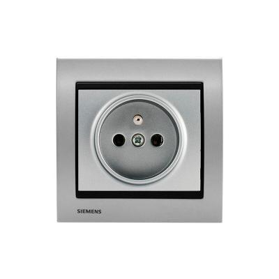 SIEMENS Prise 2P+T Silver Delta Iris + Plaque M&eacute;tal Alu Silver  