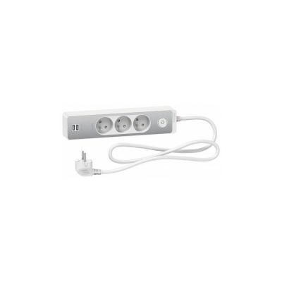 SCHNEIDER ELECTRIC Multiprise 3 prises + 2 USB  Odace alu 1.5 m