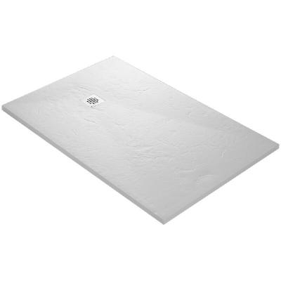 U TILE Receveur de douche en r&eacute;sine imitation ardoise 140 x 90 cm blanc + natte &eacute;tanche + siphon 360&deg;