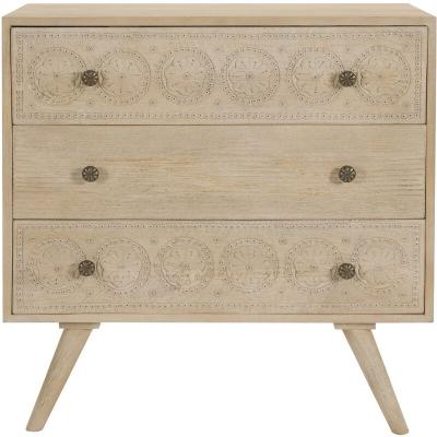 Commode en bois grav&eacute; 3 tiroirs