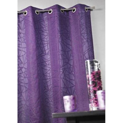 Rideau en jacquard &agrave; imprim&eacute;s et &agrave; rayures verticales - Prune - 140 X 240