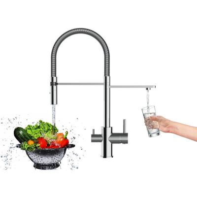 VIZIO Robinet de cuisine 3 voies chrom&eacute; bec orientable, douche 2 jets d&eacute;tachable VZFL018100