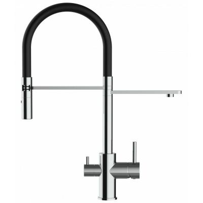 VIZIO Robinet de cuisine 3 voies chrom&eacute; bec noir orientable, douche 2 jets d&eacute;tachable VZFL018102