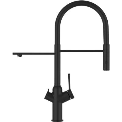 VIZIO Robinet de cuisine 3 voies noir mat bec noir orientable, douche 2 jets d&eacute;tachable VZBF018122