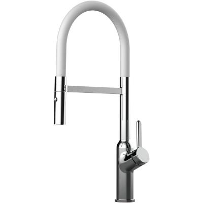 VIZIO Robinet De Cuisine Mitigeur Chrom&eacute; Bec Blanc Orientable Et Douchette 2 Jets D&eacute;tachable 