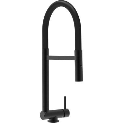 VIZIO Robinet de cuisine noir mat rabattable sous fen&ecirc;tre 45mm, douche 2jets d&eacute;tachable