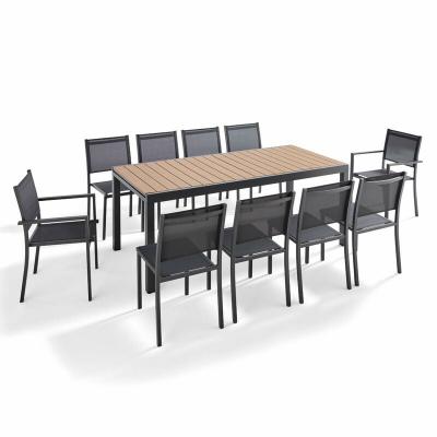 OVIALA Salon de jardin 10 places, 8 chaises et 2 fauteuils en aluminium