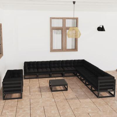 VIDAXL Salon De Jardin 12 Pcs Avec Coussins Noir Bois De Pin Massif  