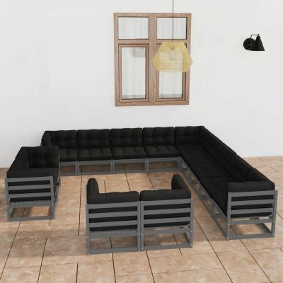 VIDAXL Salon De Jardin 13 Pcs Avec Coussins Gris Bois De Pin Massif  