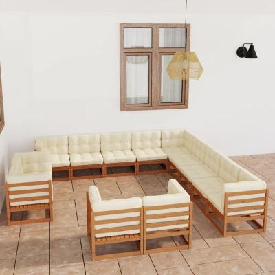VIDAXL Salon De Jardin 13 Pcs Avec Coussins Marron Miel Bois De Pin  