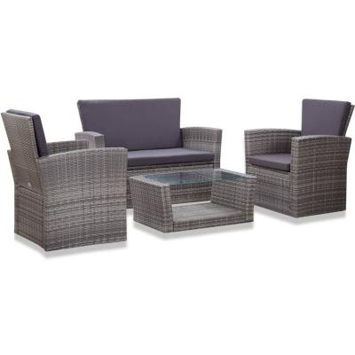 VIDAXL  salon de jardin 4 pcs avec coussins r&eacute;sine tress&eacute;e gris 46086