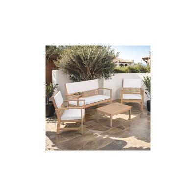 BEAU RIVAGE  Salon de Jardin 4 Places LUZIA Coussins Gris Bois d'acacia