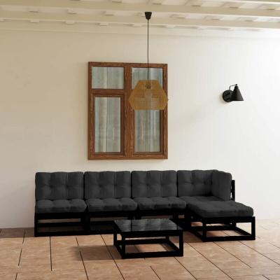 VIDAXL Salon de jardin 6 pcs avec coussins Bois de pin massif  Noir